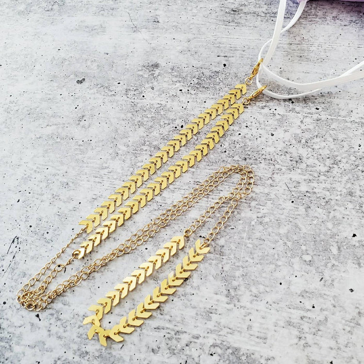Gold Plated Fishbone Layering Glasses / Face Mask Chain Necklace